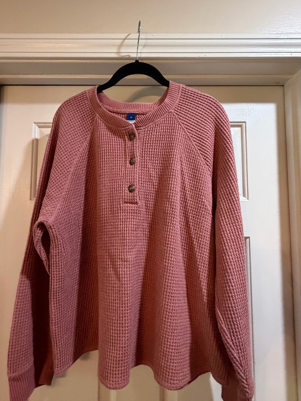 Old Navy Pink Waffle-Knit Button Henley Top